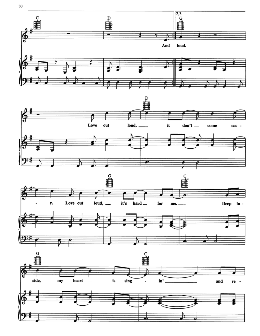 Love Out Loud Love Out Loud Piano, Vocal, Guitar scores gallery preview page 3