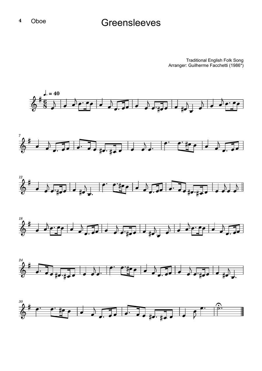 Greensleeves - Oboe, T. Sax. and Piano. Score and Parts. Small Ensemble scores gallery preview page 4
