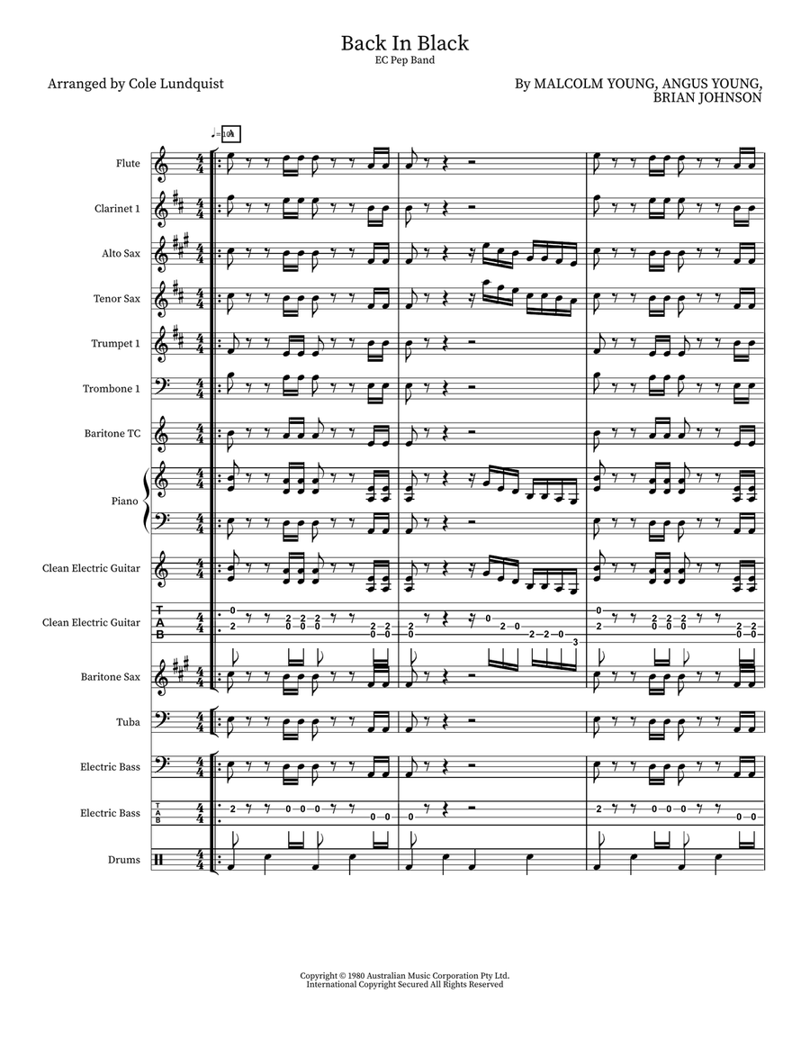 Back In Black Back In Black Marching Band scores gallery preview page 1
