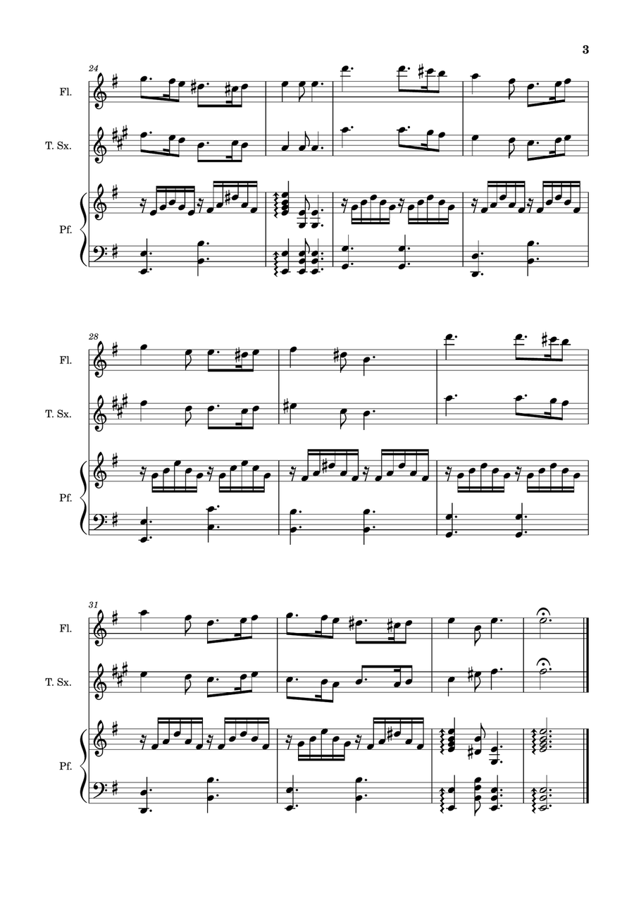 Greensleeves - Flute, T. Sax. and Piano. Score and Parts. Small Ensemble scores gallery preview page 3