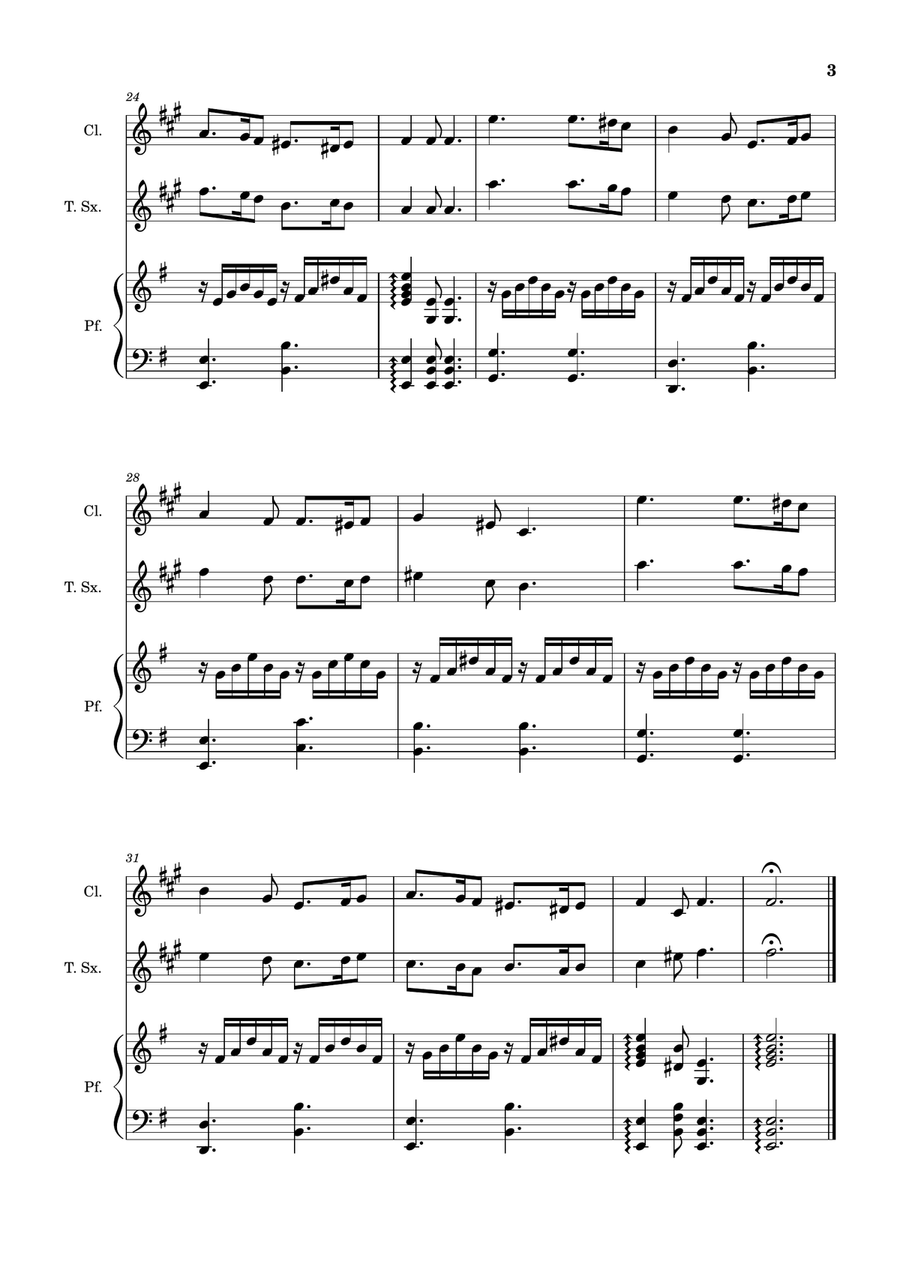 Greensleeves - Clarinet, T. Sax. and Piano. Score and Parts. Small Ensemble scores gallery preview page 3