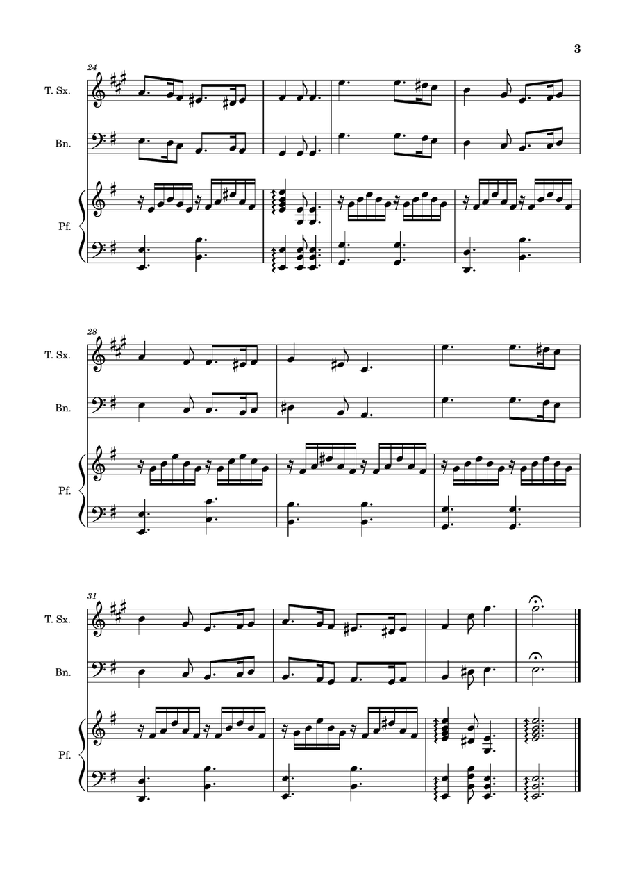 Greensleeves - T. Sax., Bassoon and Piano. Score and Parts. Small Ensemble scores gallery preview page 3