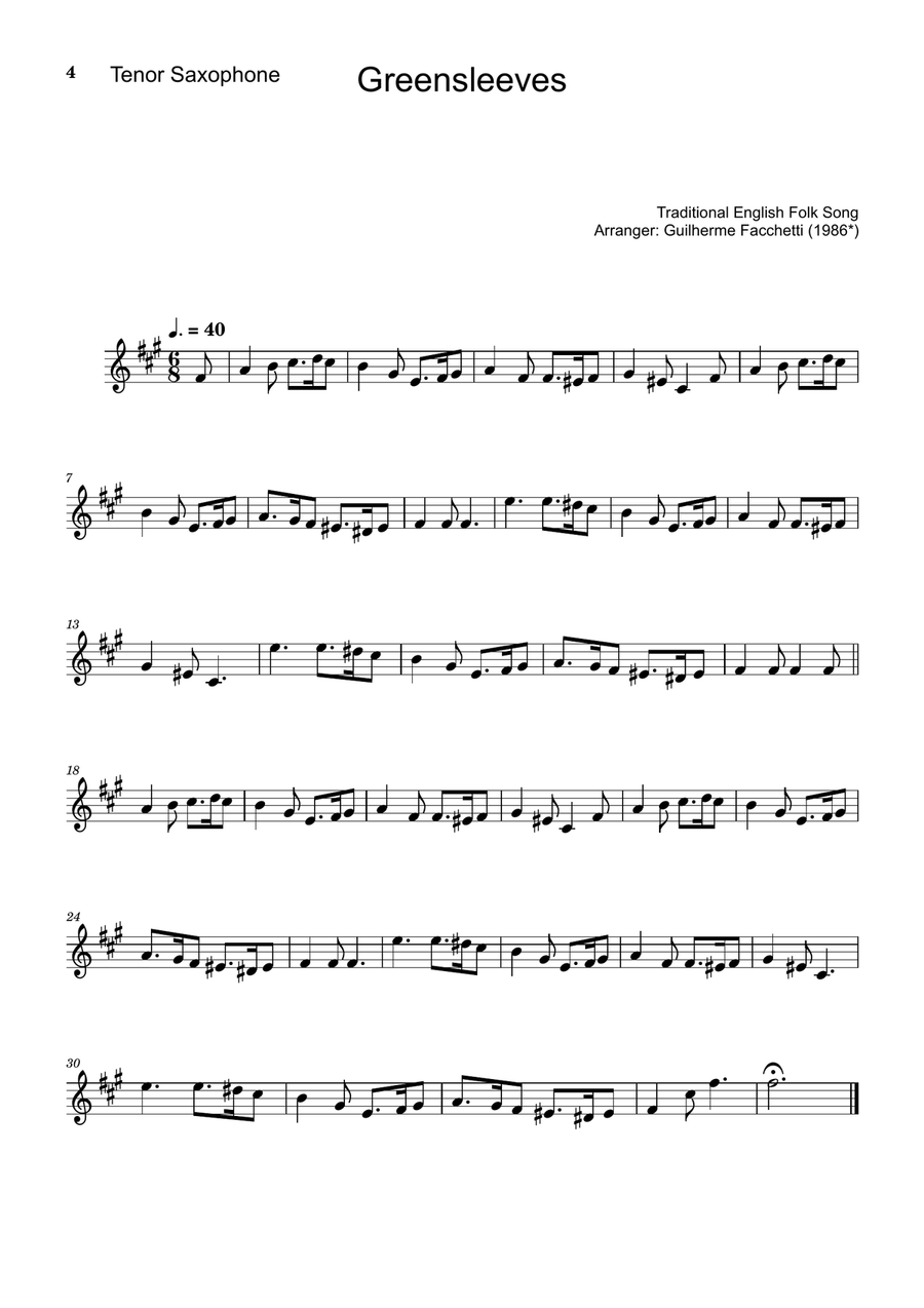 Greensleeves - T. Sax., Bassoon and Piano. Score and Parts. Small Ensemble scores gallery preview page 4