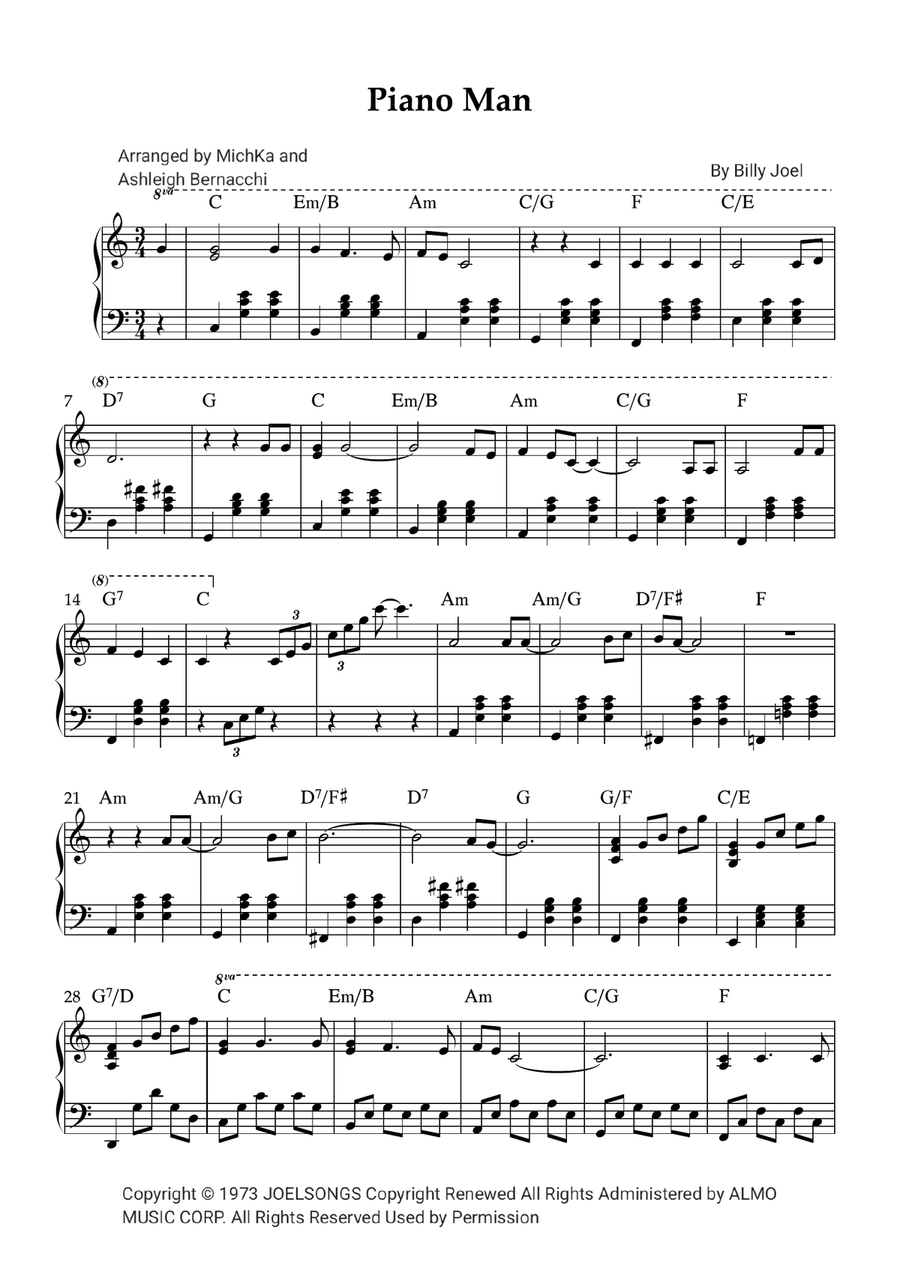 Piano Man Piano Man Piano Solo scores gallery preview page 1