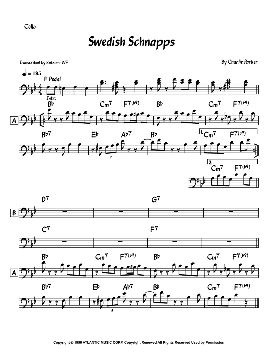 Swedish Schnapps Swedish Schnapps Cello Solo scores gallery preview page 1