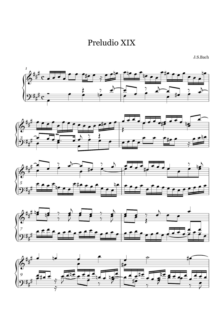 Preludio ⅩⅨ BWV864 - Johann Sebastian Bach Piano Solo scores gallery preview page 1