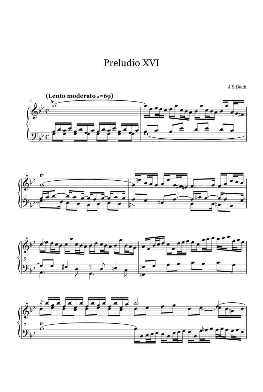 Preludio XVI BWV861 - Johann Sebastian Bach Piano Solo scores gallery preview page 1