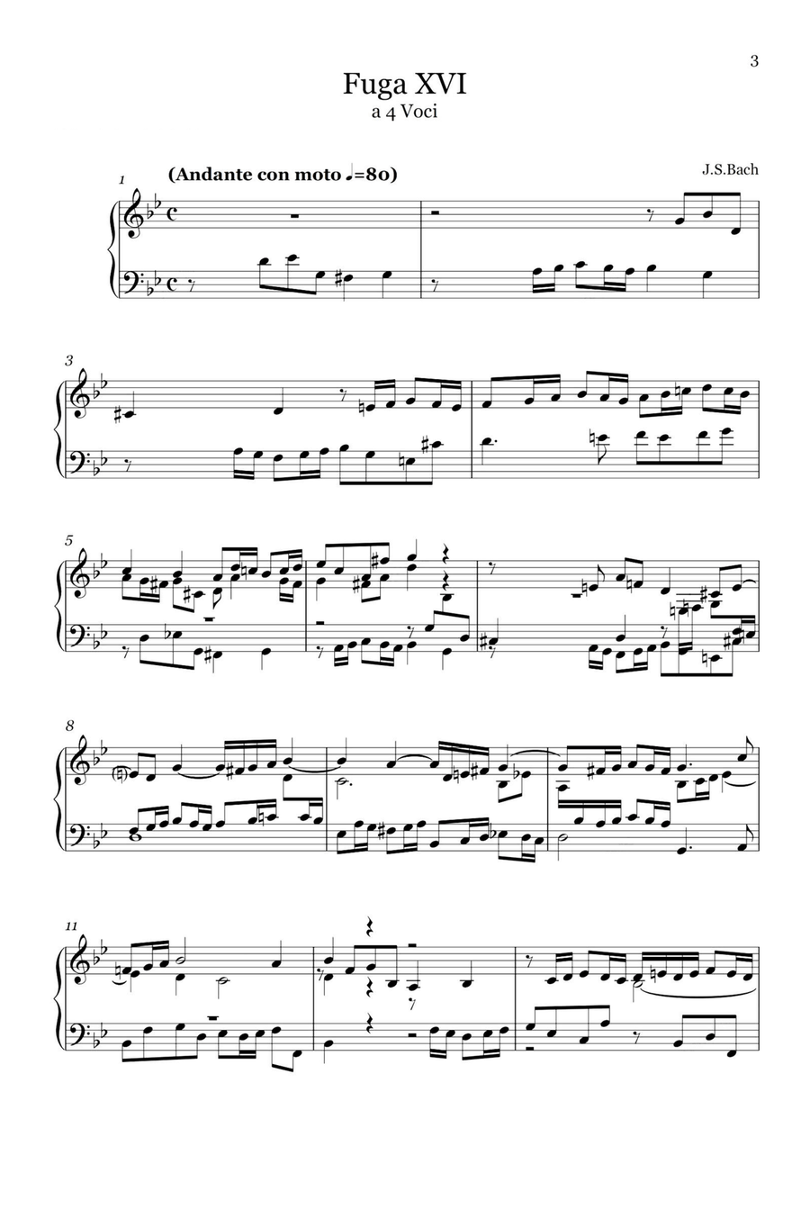 Preludio XVI BWV861 - Johann Sebastian Bach Piano Solo scores gallery preview page 3