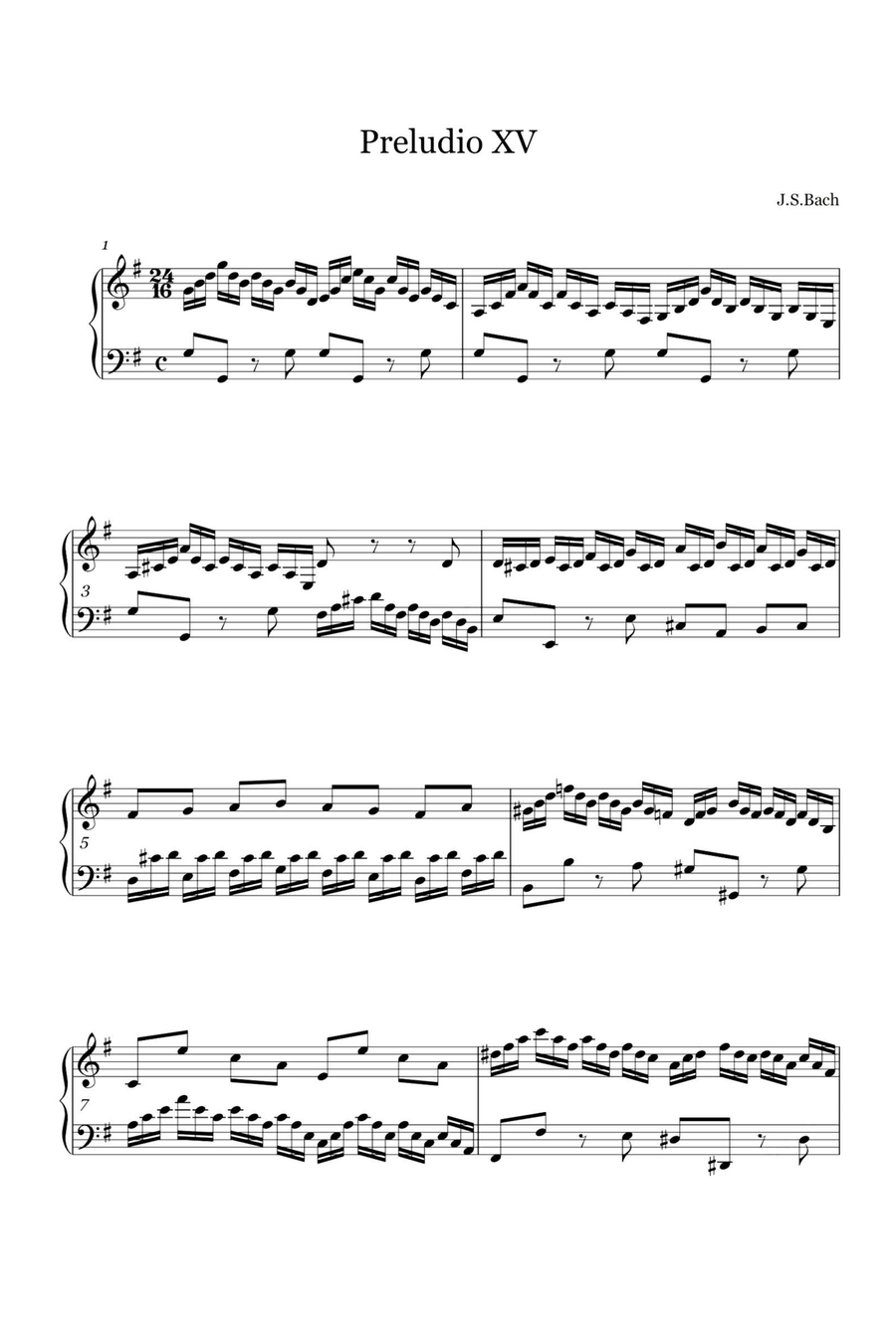 Preludio XV BWV860 - Johann Sebastian Bach Piano Solo scores gallery preview page 1