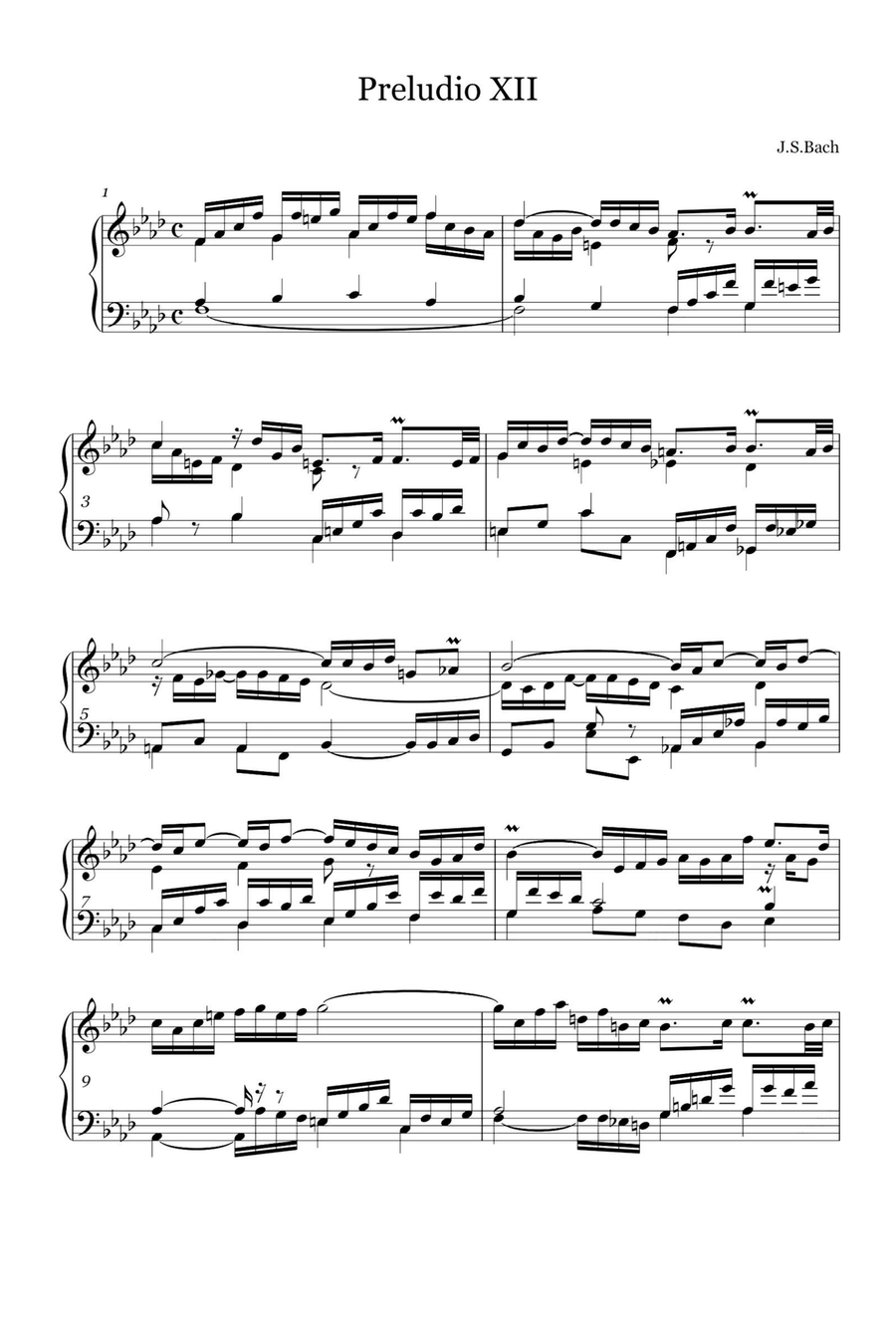 Preludio Ⅻ BWV857 - Johann Sebastian Bach Piano Solo scores gallery preview page 1