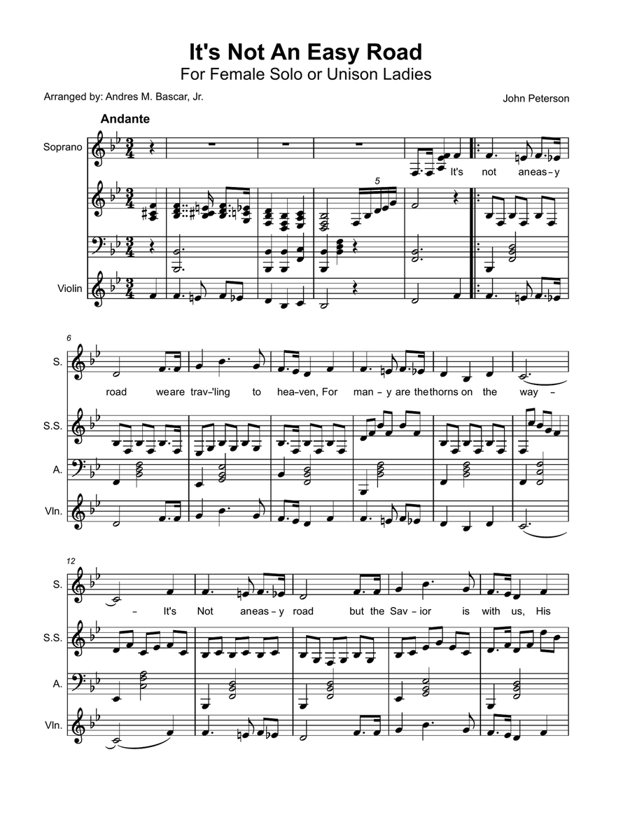 It's Not an Easy Road Bb It's Not an Easy Road Bb A Cappella scores gallery preview page 1