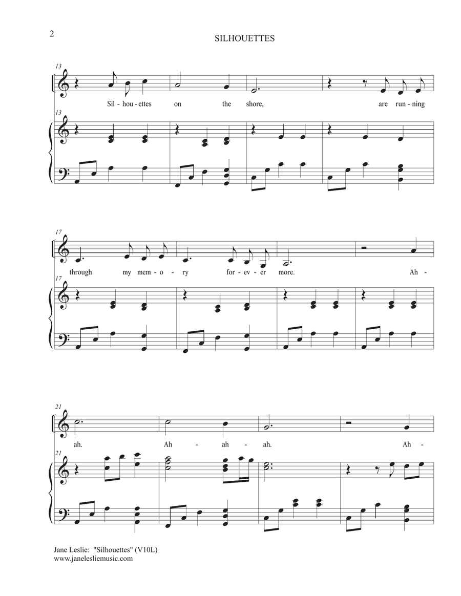 SILHOUETTES - for Low Voice and PIano - by Jane Leslie Low Voice scores gallery preview page 2