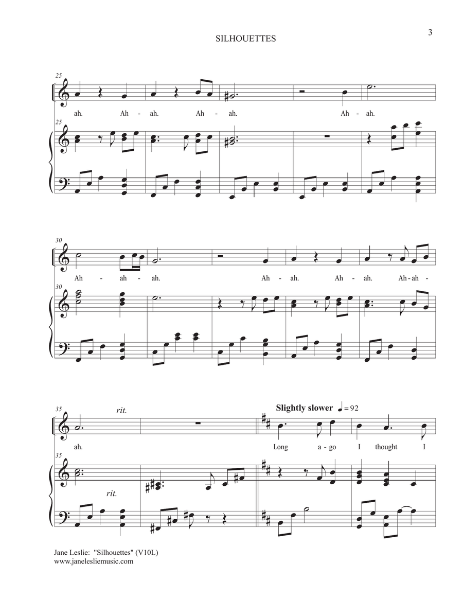 SILHOUETTES - for Low Voice and PIano - by Jane Leslie Low Voice scores gallery preview page 3