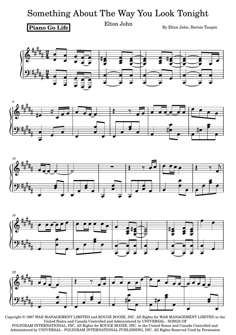 Something About The Way You Look Tonight Piano Solo scores gallery preview page 1