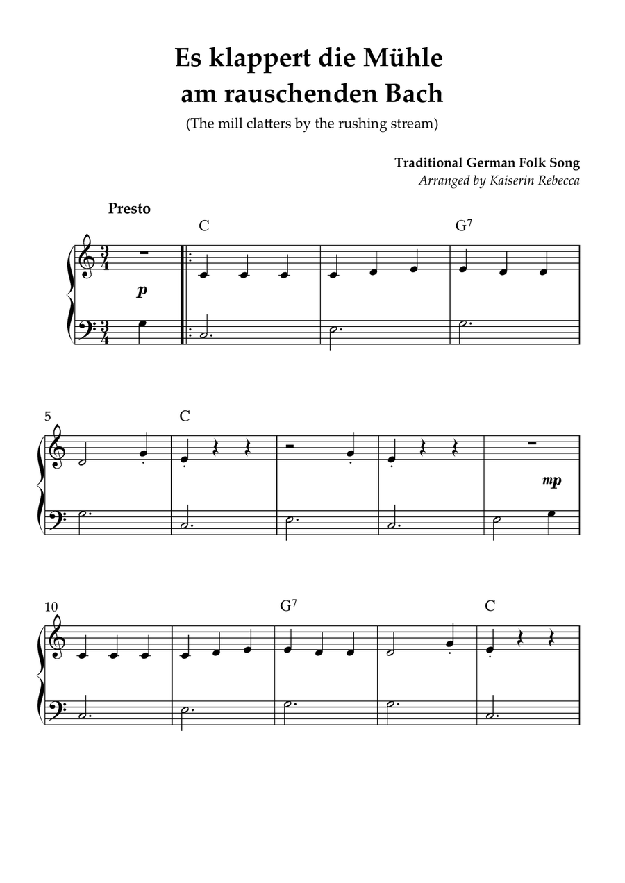 Es klappert die Mühle am rauschenden Bach Piano Method scores gallery preview page 1