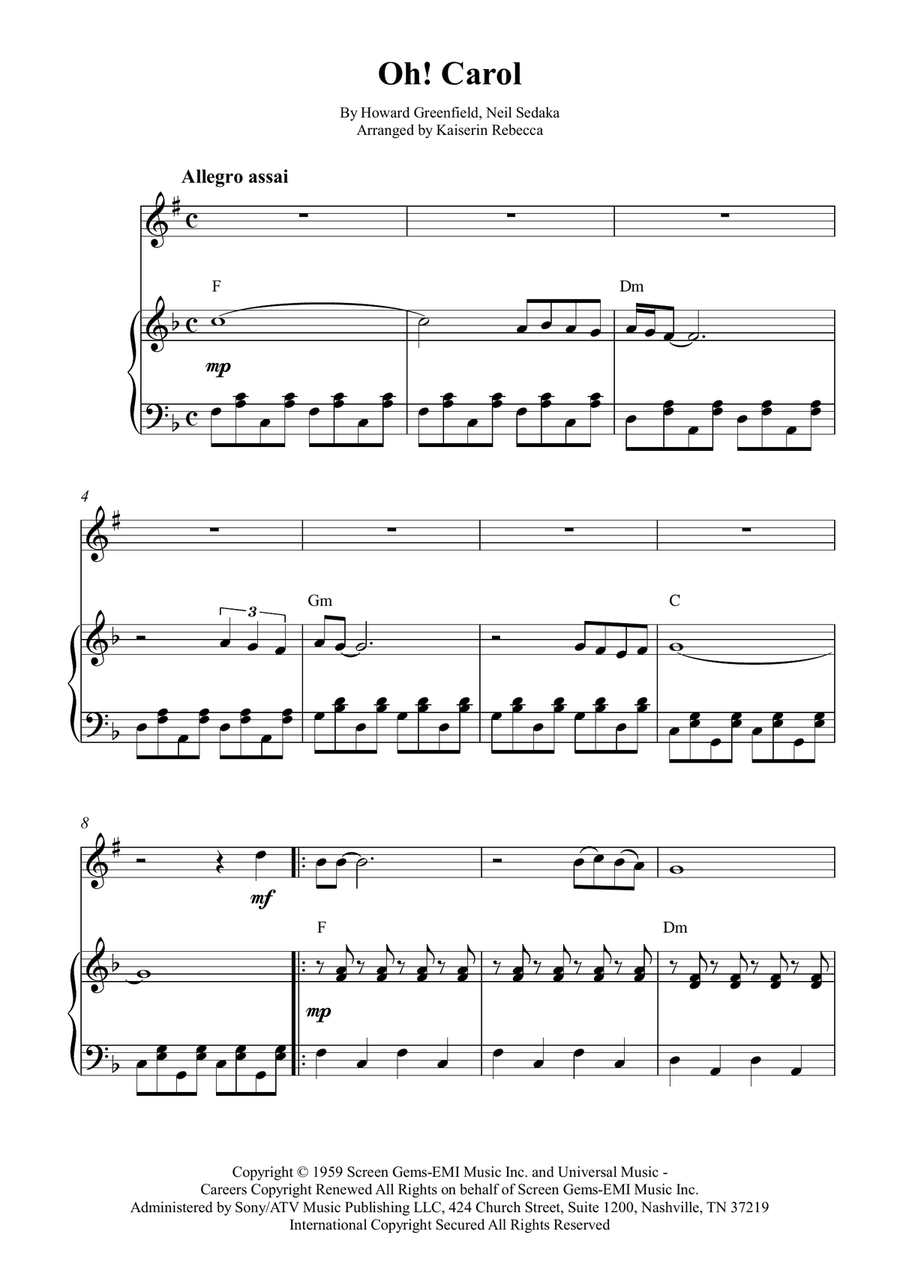 Oh! Carol Oh! Carol Soprano Saxophone scores gallery preview page 1