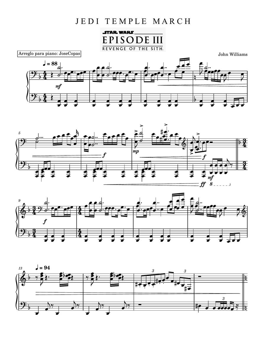 Jedi Temple March Piano Solo scores gallery preview page 1