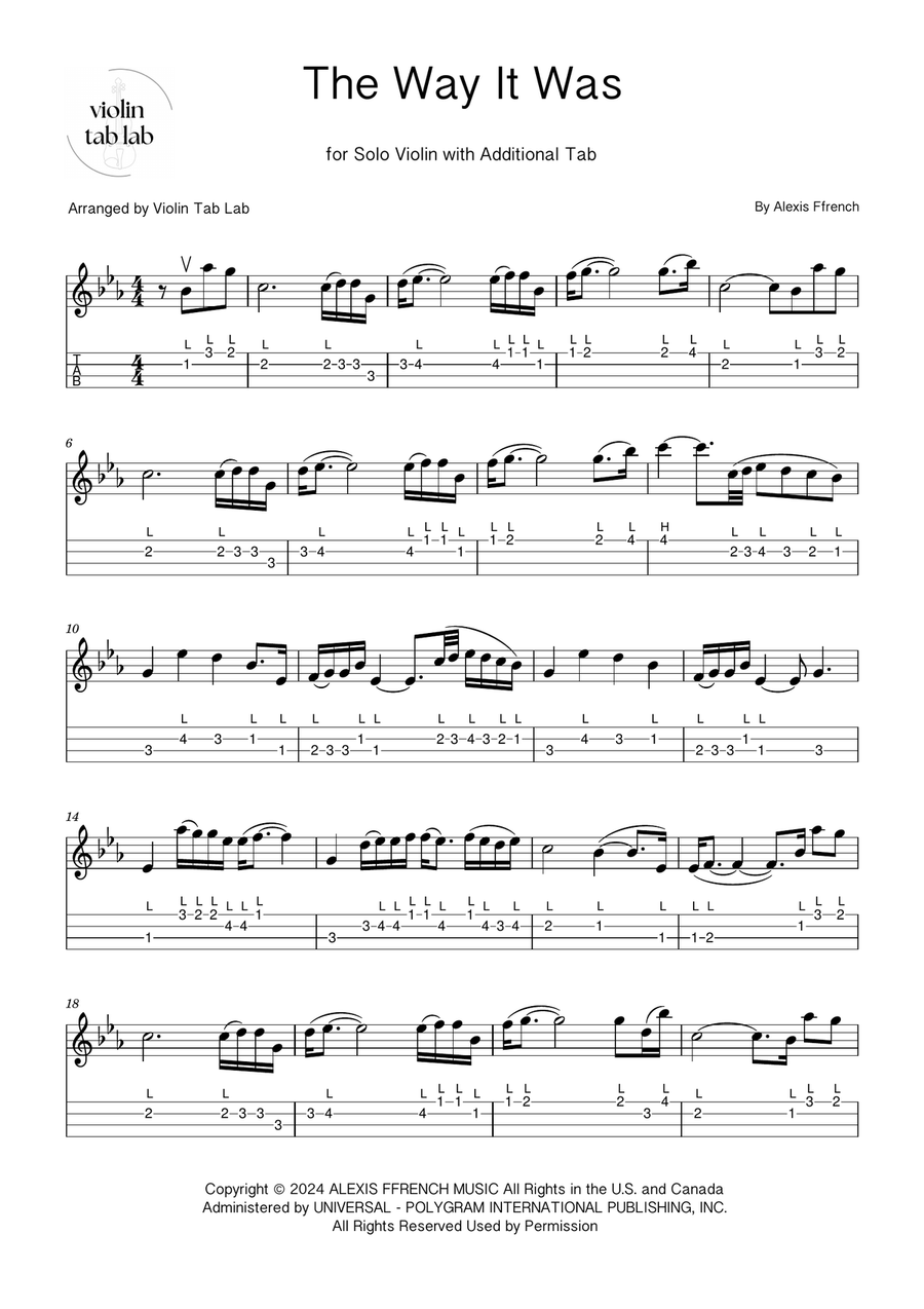 The Way It Was The Way It Was Violin Solo scores gallery preview page 1