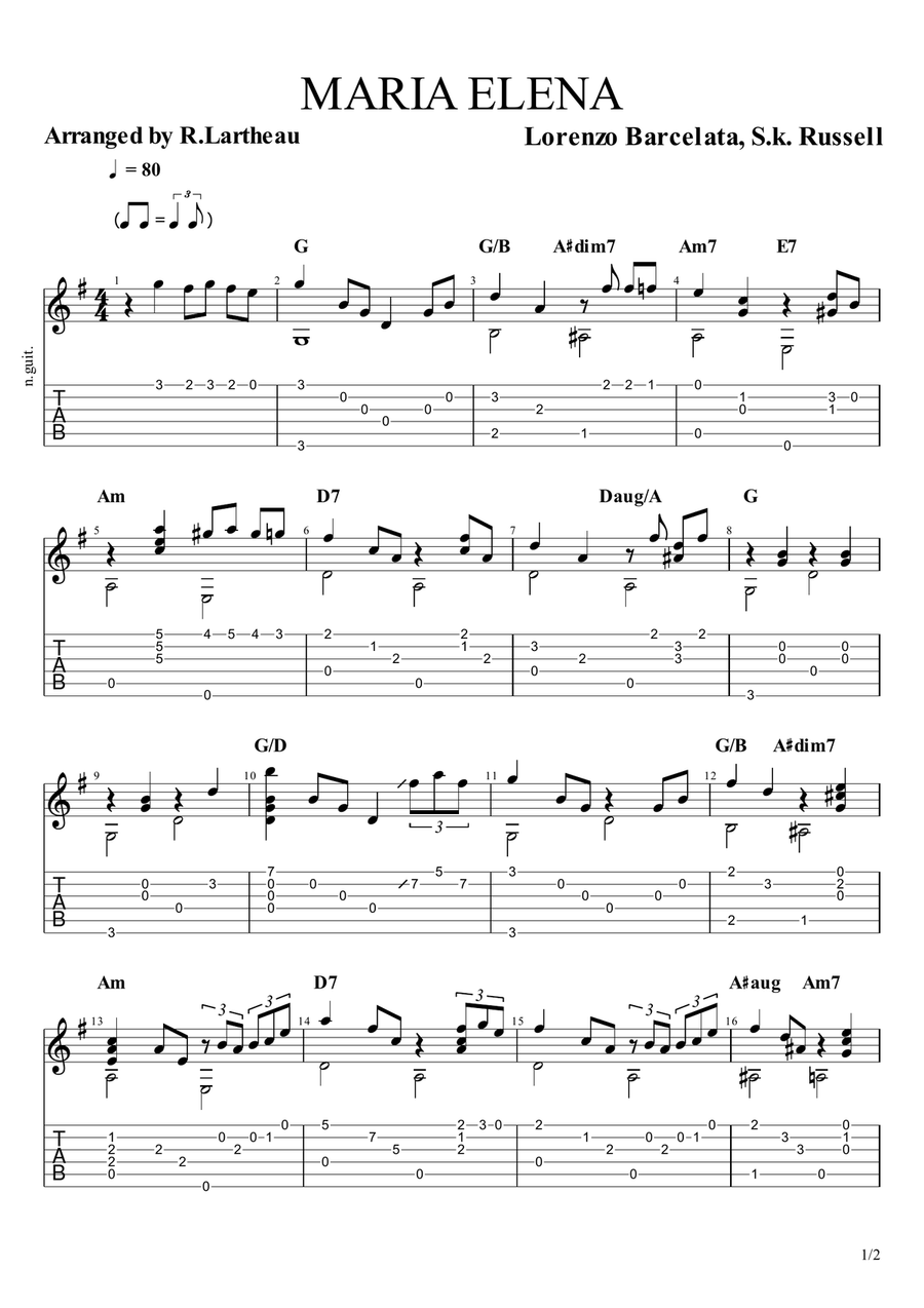 Maria Elena Maria Elena Classical Guitar scores gallery preview page 1