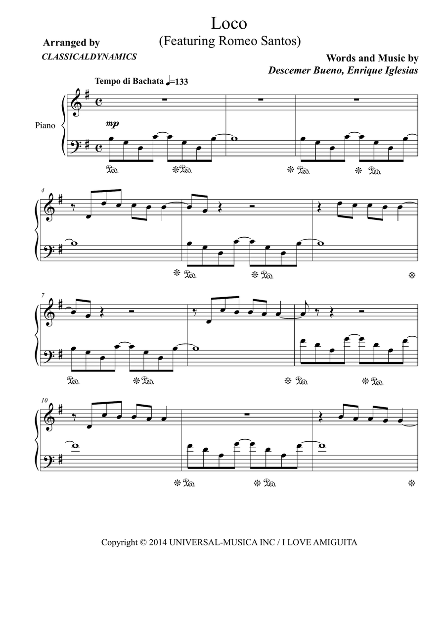 Loco (Featuring Romeo Santos) Piano Solo scores gallery preview page 1