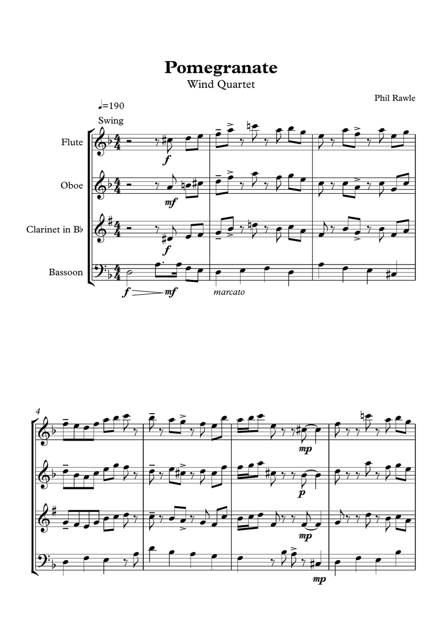 Pomegranate - Wind Quartet Woodwind Quartet scores gallery preview page 1
