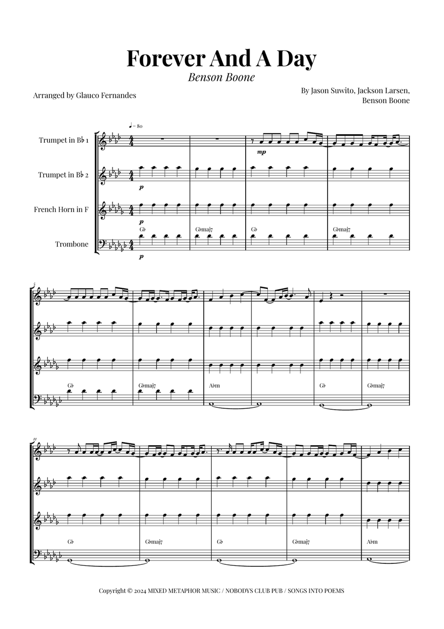 Forever And A Day Brass Quartet scores gallery preview page 1