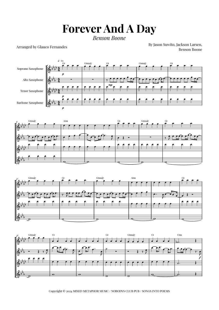 Forever And A Day Saxophone Quartet scores gallery preview page 1