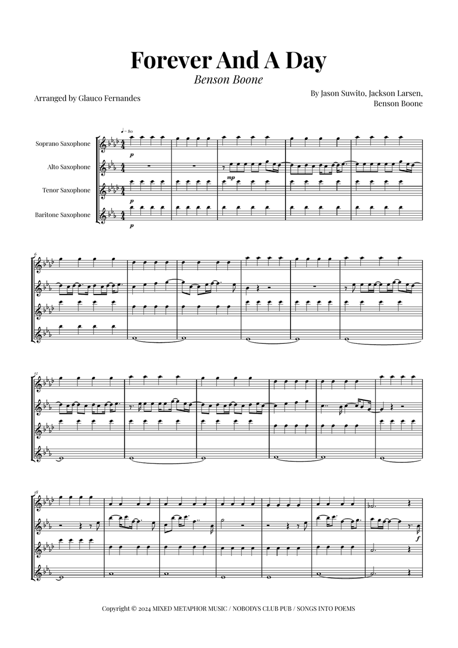 Forever And A Day Saxophone Quartet scores gallery preview page 1