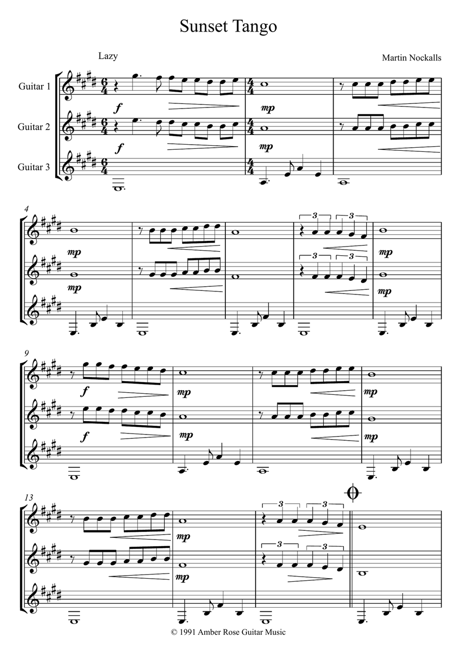 Sunset Tango Sunset Tango Guitar Ensemble scores gallery preview page 1