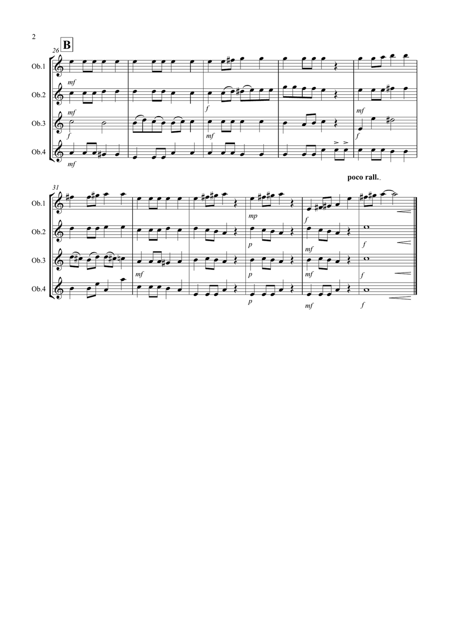 Beethoven Symphony No.7 (slow movement) for Oboe Quartet Woodwind Quartet scores gallery preview page 2