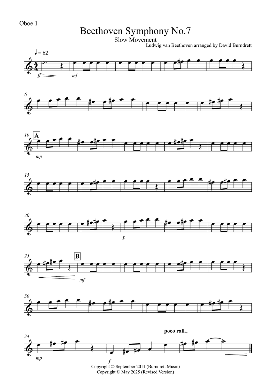 Beethoven Symphony No.7 (slow movement) for Oboe Quartet Woodwind Quartet scores gallery preview page 3