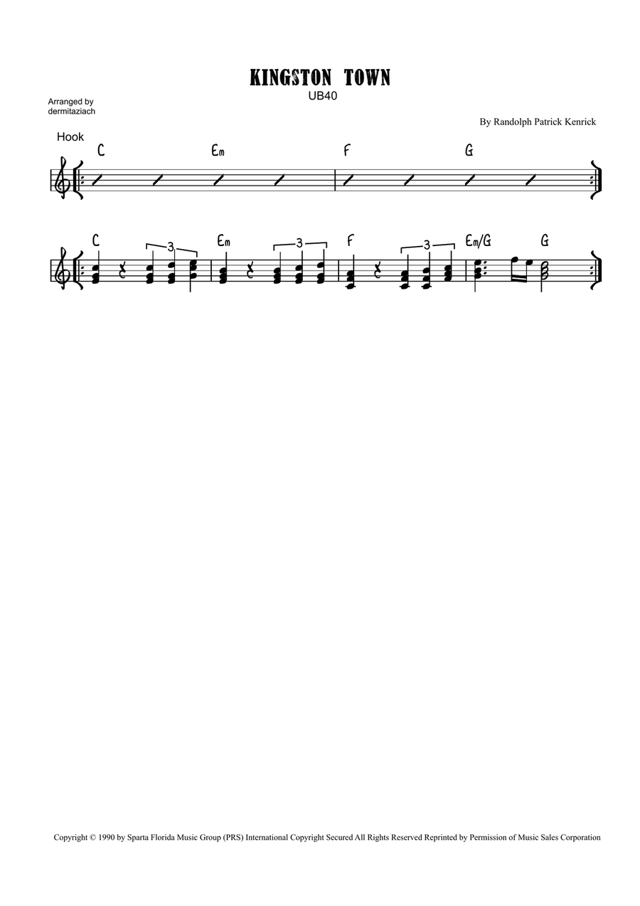 Kingston Town Kingston Town Piano scores gallery preview page 1