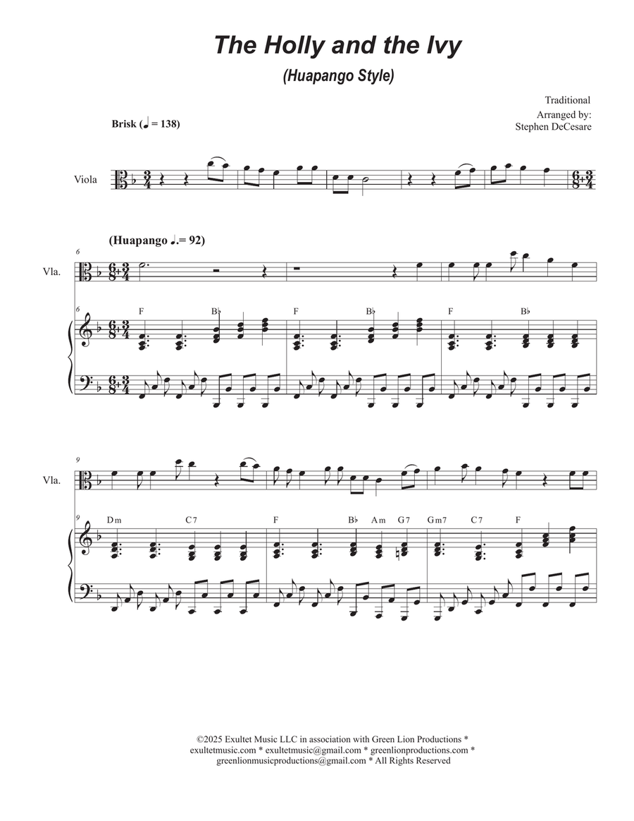 The Holly and the Ivy (Huapango Style) (Viola solo and Piano) Piano scores gallery preview page 1