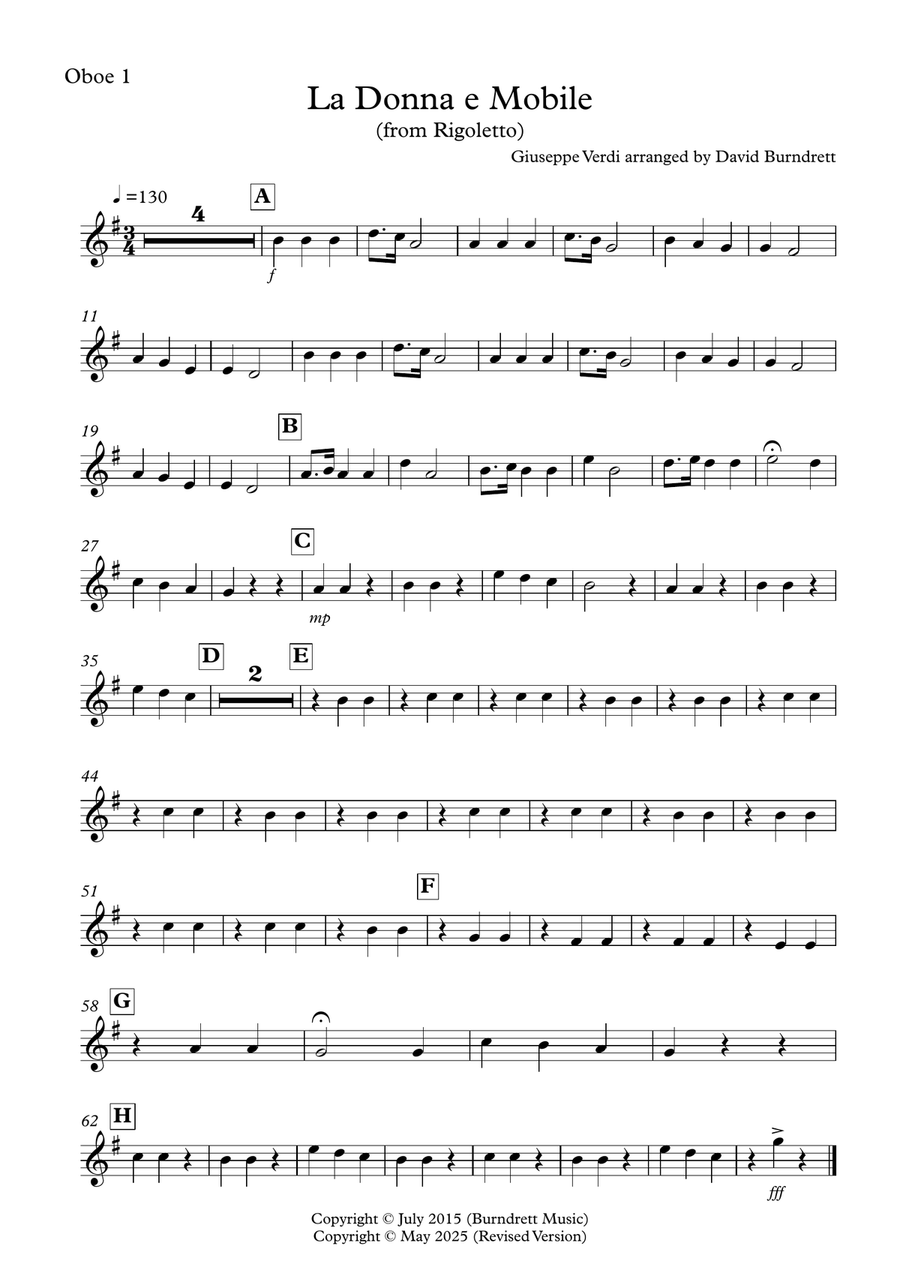 La Donna e Mobile (from Rigoletto) for Oboe Quartet Woodwind Quartet scores gallery preview page 3