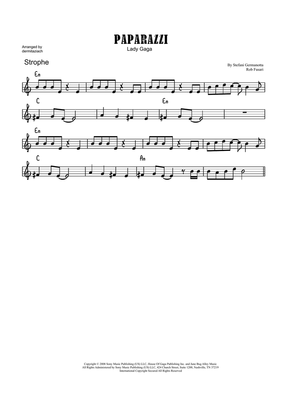 Paparazzi Paparazzi Piano scores gallery preview page 1