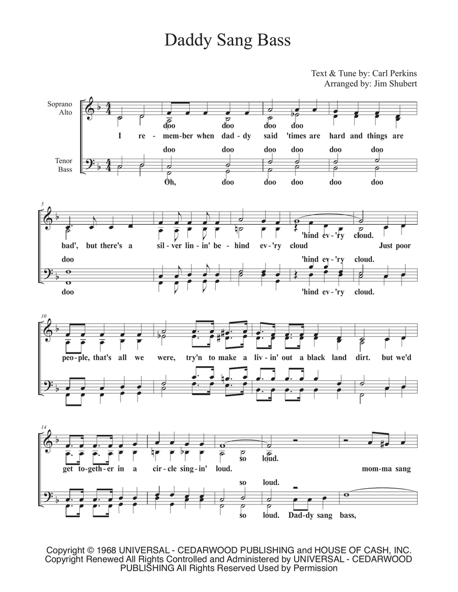 Daddy Sang Bass Daddy Sang Bass 4-Part scores gallery preview page 1
