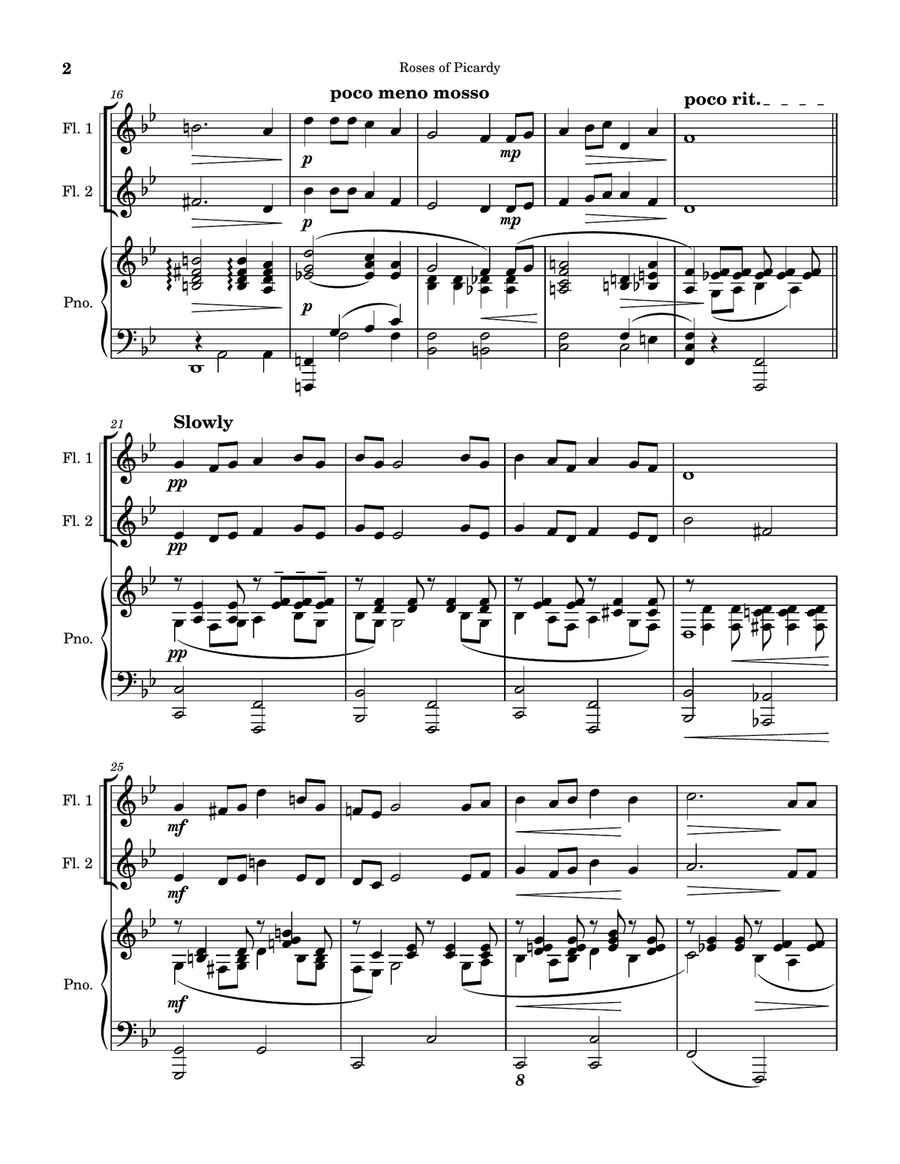 Roses of Picardy (Haydn Wood). Arranged for (2) flutes with piano accompaniment. Flute Duet scores gallery preview page 2