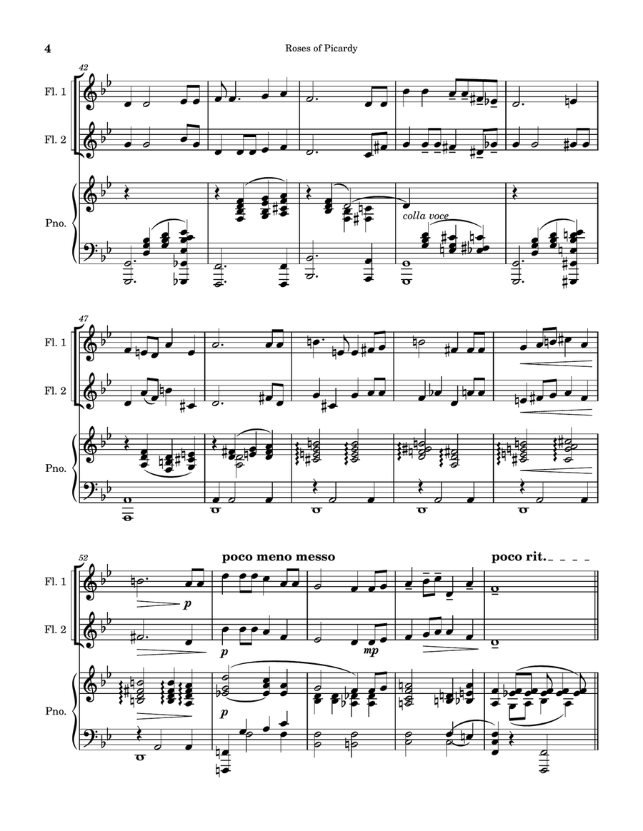 Roses of Picardy (Haydn Wood). Arranged for (2) flutes with piano accompaniment. Flute Duet scores gallery preview page 4