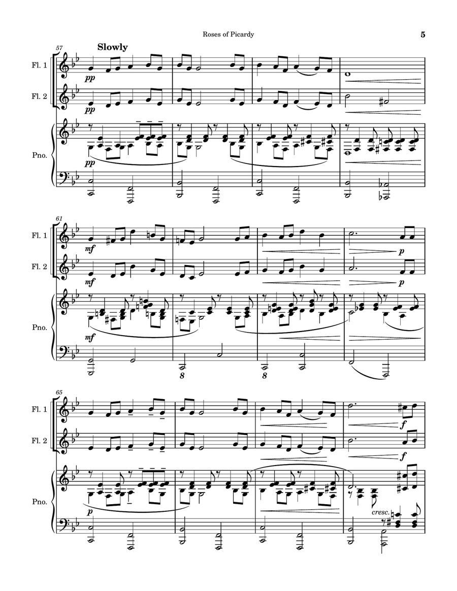 Roses of Picardy (Haydn Wood). Arranged for (2) flutes with piano accompaniment. Flute Duet scores gallery preview page 5