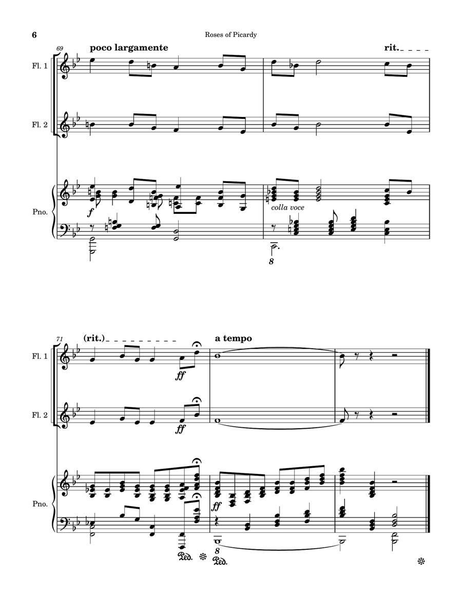 Roses of Picardy (Haydn Wood). Arranged for (2) flutes with piano accompaniment. Flute Duet scores gallery preview page 6