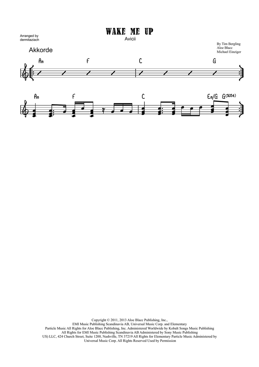 Wake Me Up Wake Me Up Piano scores gallery preview page 1