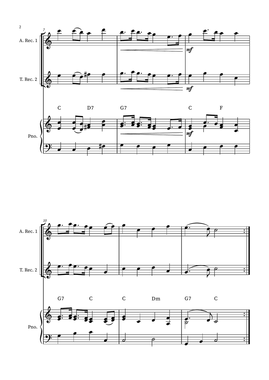 English Country Garden – Alto and Tenor Recorder Duet Sheet Music (with Optional Piano) Woodwind Duet scores gallery preview page 2