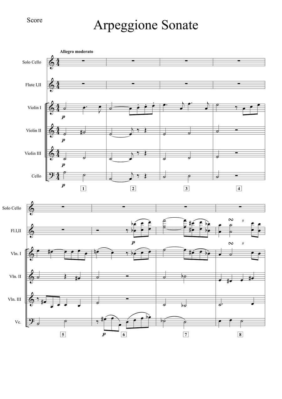 Franz Schubert – Arpeggione Sonata (Arranged for Cello Solo and Chamber Orchestra) Chamber Orchestra scores gallery preview page 1