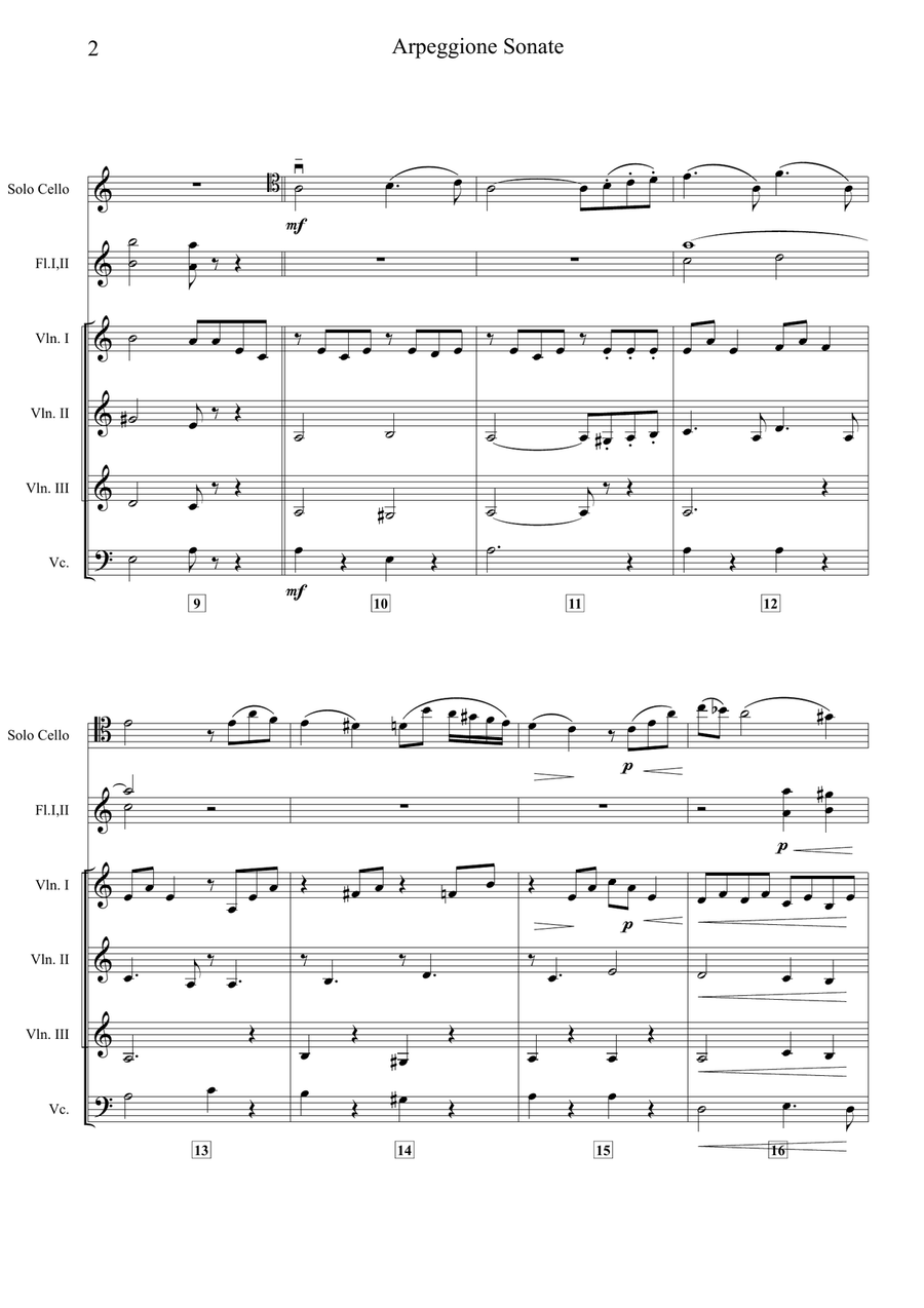 Franz Schubert – Arpeggione Sonata (Arranged for Cello Solo and Chamber Orchestra) Chamber Orchestra scores gallery preview page 2