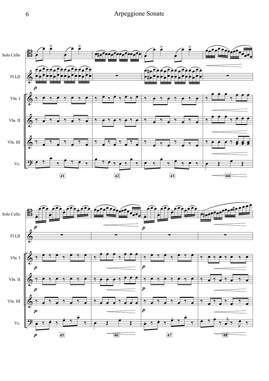 Franz Schubert – Arpeggione Sonata (Arranged for Cello Solo and Chamber Orchestra) Chamber Orchestra scores gallery preview page 6