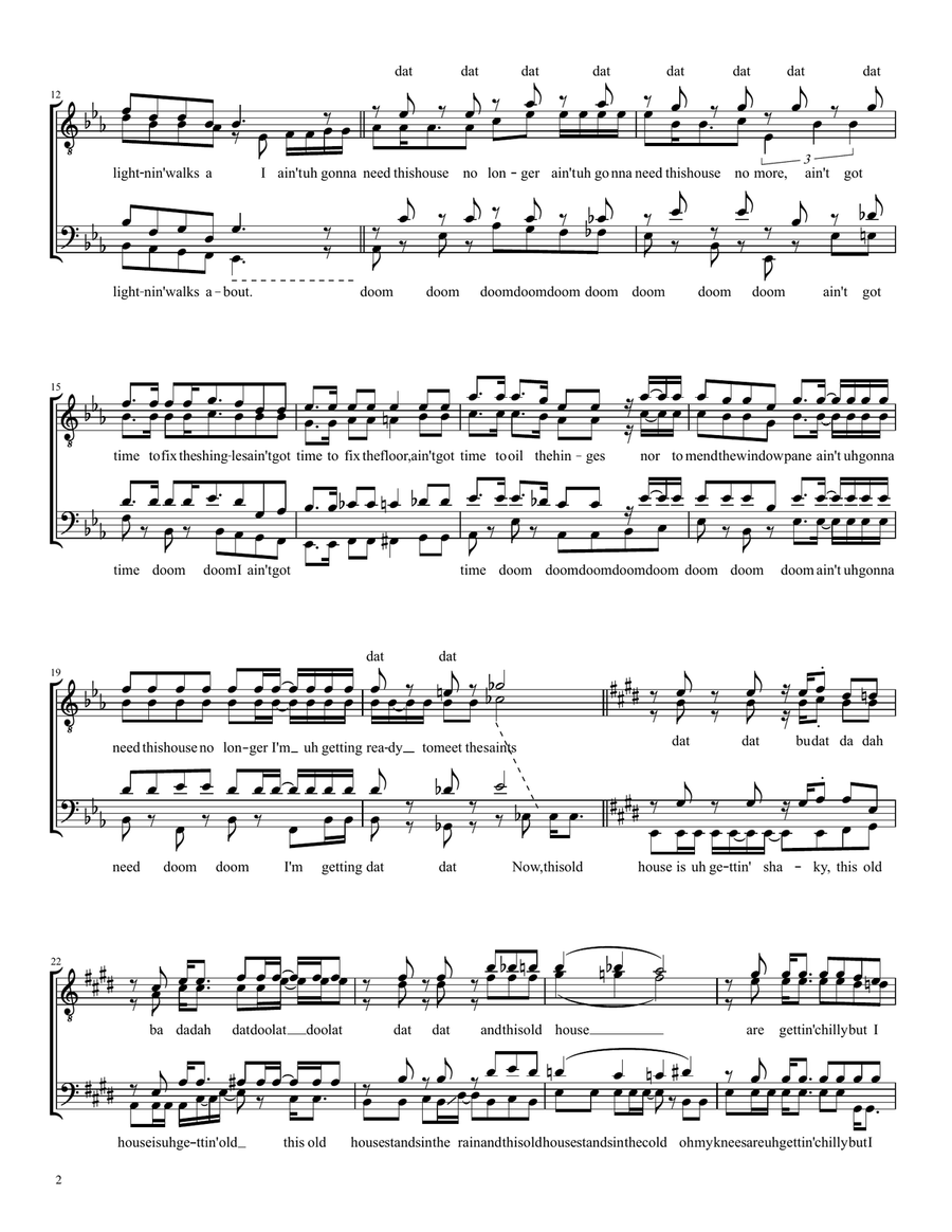 Medley: This Ole House with When The Saints Go Marching In TTBB scores gallery preview page 2