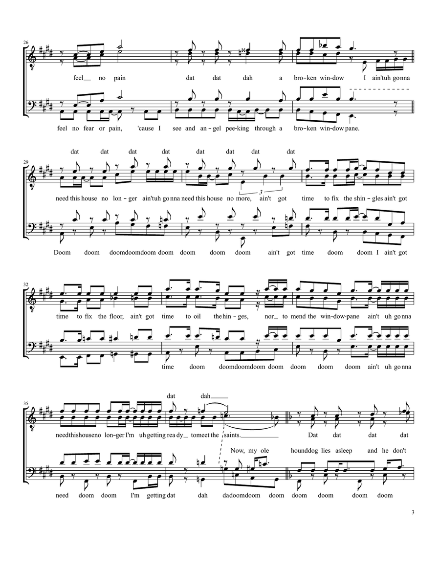 Medley: This Ole House with When The Saints Go Marching In TTBB scores gallery preview page 3