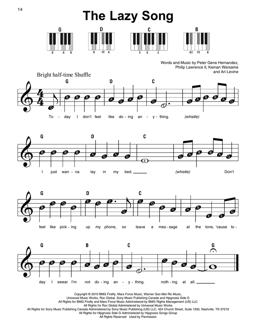 The Lazy Song The Lazy Song Easy Piano scores gallery preview page 1