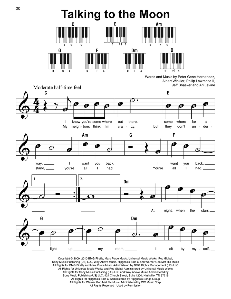Talking To The Moon Talking To The Moon Easy Piano scores gallery preview page 1