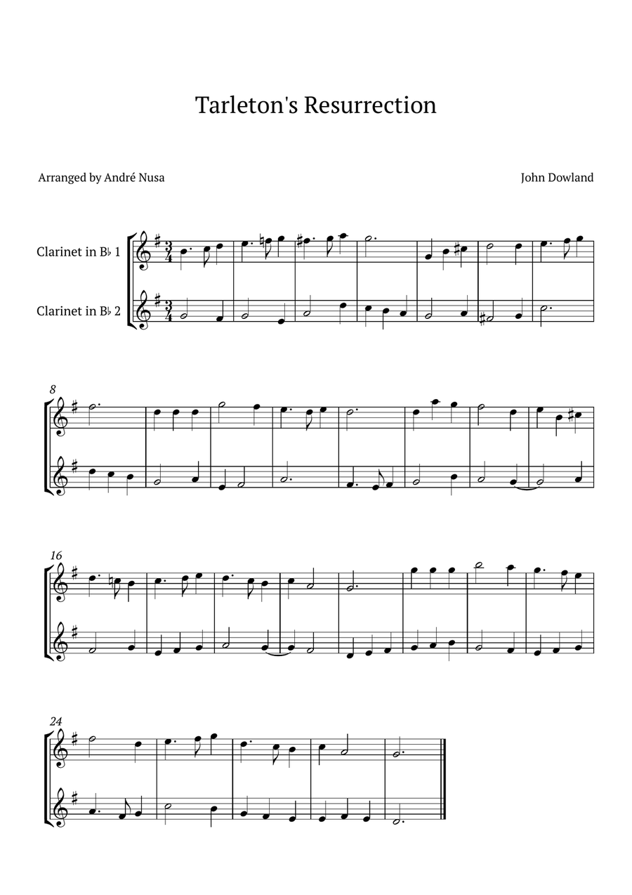 Tarleton's Resurrection Clarinet Duet scores gallery preview page 1
